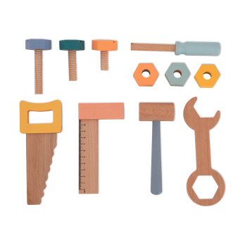 סט כלי עבודה מעץ 11 חלקים - Wooden Tool set 11 pcs - צבעוני